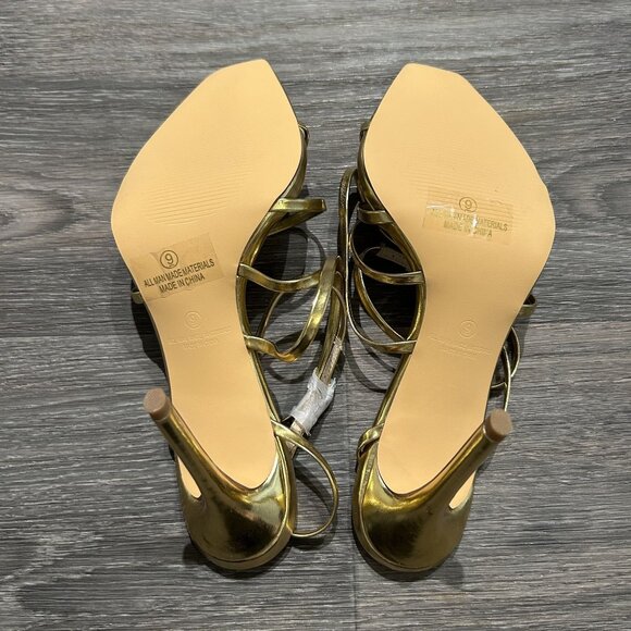 NEW Lulus SZ 9 Gold Sanga Strappy Square Toe Stiletto High Heels Tie Up Metallic - Picture 10 of 11